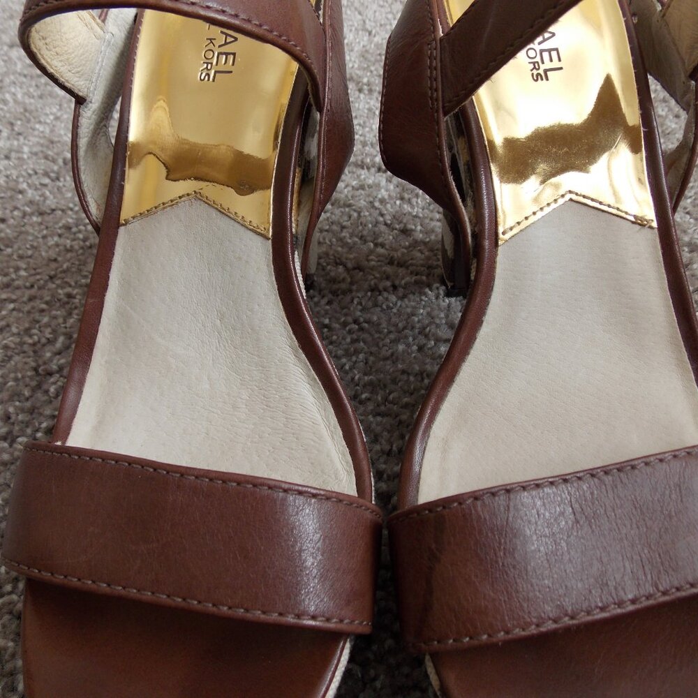 Michael Kors Ivana Mocha Zebra Animal Print Canvas Platform Sandals Heels - Picture 14 of 16